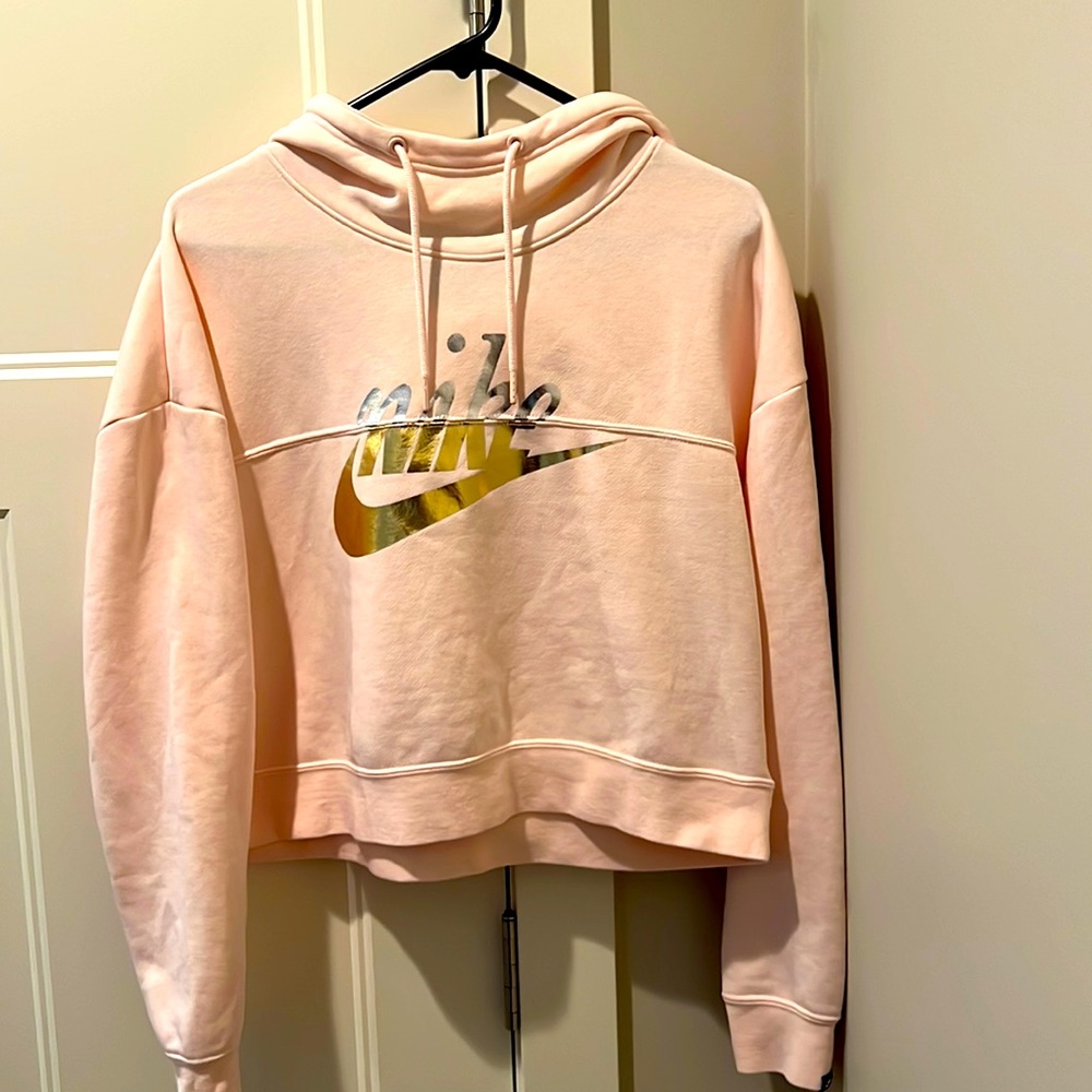 Peach Nike Hoodie with Silver & Gold Logo